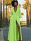 cheap Elegant Dresses-Women&#039;s A Line Dress Maxi long Dress Green Long Sleeve Solid Colored Deep V Streetwear S M L XL XXL