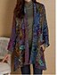 cheap Coats &amp; Trench Coats-Women&#039;s Coat Geometric Print Casual Fall Winter Outerwear Long Coat Daily Long Sleeve Jacket Blue