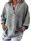 abordables Tops &amp; Blouses-Mujer Blusa Camisa Manga Larga Plano Un Color Escote en Pico Botón Básico Tops Corte Ancho Azul Piscina Gris Verde Trébol