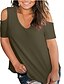 cheap T-Shirts-Women&#039;s Blouse Shirt Solid Color Flowing tunic V Neck Basic Tops Cotton Lake blue Wine ArmyGreen