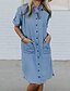 cheap Casual Dresses-Women&#039;s Denim Shirt Dress Knee Length Dress Blue Light Blue Short Sleeve Solid Color Button Summer Shirt Collar Casual Vintage Loose 2021 S M L XL XXL 3XL 4XL 5XL