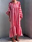 cheap Boho Dresses-Women&#039;s Swing Dress Maxi long Dress Red Long Sleeve Striped Print Summer Round Neck Hot Casual Boho Holiday Loose 2021 S M L XL XXL 3XL 4XL 5XL