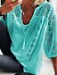 billige Tops &amp; Blouses-Dame Bluse T-shirt Skjorte Ensfarvet Blonder V-hals Toppe Elegant Grundlæggende top Hvid Grøn Lyseblå