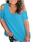 billige T-shirts-Dame Bluse Skjorte Helfarve Flødende tunika V-hals Basale Toppe Bomuld Sø blå Vin Militærgrøn