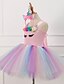 cheap Girls&#039; Dresses-Kids Little Girls&#039; Dress Rainbow Jacquard Halloween Unicorn Lace up Mesh Patchwork Pink Knee-length Sleeveless Flower Costume Cute Dresses Regular Fit