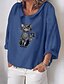cheap Tops &amp; Blouses-Women&#039;s Blouse Shirt Cat Print Shirt Collar Tops Basic Basic Top Blue Purple Green