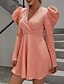 cheap Party Dresses-Women&#039;s A Line Dress Short Mini Dress Orange Long Sleeve Solid Color Zipper Fall Summer V Neck Elegant Sexy Puff Sleeve 2021 S M L
