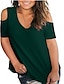 billige T-shirts-Dame Bluse Skjorte Helfarve Flødende tunika V-hals Basale Toppe Bomuld Sø blå Vin Militærgrøn