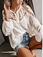 abordables Tops &amp; Blouses-Mujer Plano Color sólido Calle Manga Larga Blusa Camisa Escote en Pico Malla Encaje Tops Corte Ancho Blanco Negro S