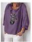 preiswerte Tops &amp; Blouses-Damen Bluse Hemd Katze Druck Hemdkragen Oberteile Grundlegend Basic Top Blau Purpur Grün