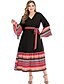 cheap Plus Size Dresses-Women&#039;s A Line Dress Maxi long Dress Black Long Sleeve Print Patchwork Print Summer V Neck Casual Flare Cuff Sleeve 2021 L XL XXL 3XL 4XL