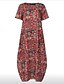 cheap Maxi Dresses-Women&#039;s Swing Dress Maxi long Dress Red Green Short Sleeve Print Print Summer Round Neck Casual Boho 2021 S M L XL XXL 3XL 4XL 5XL