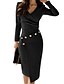 cheap Casual Dresses-Women&#039;s Sheath Dress Knee Length Dress Blue Khaki White Black Red Long Sleeve Solid Color Ruched Button Fall Winter V Neck Hot Casual Sexy Going out Slim 2021 S M L XL