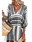 cheap Boho Dresses-Women&#039;s Shift Dress Short Mini Dress Black Blue Yellow Green 3/4 Length Sleeve Striped Print Summer V Neck Hot Casual Boho 2021 S M L XL XXL 3XL