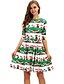 preiswerte Weihnachtskleider-Damen A Linie Kleid Knielanges Kleid Weiß Rote Grün 3/4 Ärmel Tier Druck Herbst Rundhalsausschnitt Freizeit 2021 S M L XL