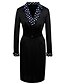cheap Elegant Dresses-Women&#039;s Sheath Dress Knee Length Dress Black Long Sleeve Polka Dot Patchwork Fall V Neck Elegant 2021 S M L