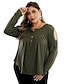 cheap Plus Size Tops-Women&#039;s Plus Size Blouse Shirt Solid Colored Long Sleeve Cut Out Round Neck Basic Tops Black Army Green Gray