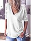 abordables Tops &amp; Blouses-Mujer Blusa Camisa Un Color Manga Larga Escote en Pico Básico Tops Algodón Blanco Azul Piscina Amarillo