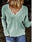 baratos Camisolas-Mulheres Estiloso Frufru Tricotado Sólido Tecido Suéter Manga Longa Casacos de malha Decote em V Profundo Outono Inverno Verde Cinzento