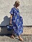 cheap Boho Dresses-Women&#039;s Swing Dress Maxi long Dress Blue Short Sleeve Print Print Summer V Neck Casual Boho Loose 2021 S M L XL XXL 3XL