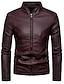 cheap Sale-Men&#039;s Faux Leather Jacket Spring &amp;  Fall Winter Daily Regular Coat Stand Collar Regular Fit Streetwear Jacket Long Sleeve Solid Colored Wine Camel Black