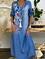 cheap Casual Dresses-Women&#039;s Shift Dress Maxi long Dress Blue 3/4 Length Sleeve Animal Spring Summer V Neck Shirt Collar Chic &amp; Modern Hot Casual Loose 2021 M L XL XXL 3XL
