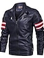 cheap Sale-Men&#039;s Faux Leather Jacket Fall &amp; Winter Daily Regular Coat Regular Fit Basic Jacket Long Sleeve Letter Blue Black Red