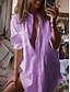 cheap Tops &amp; Blouses-Women&#039;s Blouse Shirt Solid Colored Shirt Collar Basic Tops Loose 100% Cotton Blue Purple White