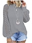 cheap T-Shirts-Women&#039;s Blouse Eyelet top Shirt Solid Colored Long Sleeve Lace Patchwork Print Round Neck Basic Tops Loose Wine Gray Green