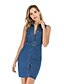preiswerte Silvester Kleider-Damen Jeanskleider Minikleid Blau Ärmellos Volltonfarbe Taste Sommer Hemdkragen Sexy 2021 S M L XL XXL