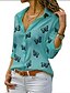 baratos Tops &amp; Blouses-Mulheres Blusa Camisa Social Verde Azul Roxo Imprimir Borboleta Casual Diário Manga Longa Colarinho de Camisa Básico Padrão S