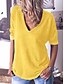 abordables Tops &amp; Blouses-Mujer Blusa Camisa Un Color Manga Larga Escote en Pico Básico Tops Algodón Blanco Azul Piscina Amarillo