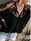 billige Tops &amp; Blouses-Dame عادي Ensfarget Gate Langermet Bluse Skjorte V-hals Netting Blonde Topper Løstsittende Hvit Svart S