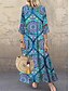 cheap Maxi Dresses-Women&#039;s Shift Dress Maxi long Dress Blue 3/4 Length Sleeve Floral Print Summer Round Neck Hot Casual 2021 M L XL XXL 3XL