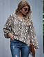 cheap Tops &amp; Blouses-Women&#039;s Blouse Shirt Leopard Cheetah Print Long Sleeve Pleated Patchwork Print V Neck Basic Tops Khaki