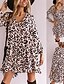 preiswerte Casual Kleider-Damen A Linie Kleid Minikleid Weiß Langarm Leopard Rüsche Herbst V-Ausschnitt Freizeit 2021 S M L XL XXL 3XL