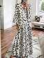 cheap Maxi Dresses-Women&#039;s Swing Dress Maxi long Dress White Gray 3/4 Length Sleeve Leopard Print Fall Summer V Neck Hot Casual 2021 S M L XL XXL 3XL 4XL 5XL