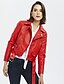 cheap Furs &amp; Leathers-Women&#039;s Faux Leather Jacket Fall Daily Short Coat Turndown Zipper Regular Fit Basic Jacket Long Sleeve Solid Colored Black Red