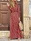 cheap Boho Dresses-Women&#039;s Swing Dress Maxi long Dress Red Brown Navy Blue Long Sleeve Print Print Fall V Neck Casual 2021 S M L XL XXL 3XL