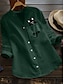 abordables Tops &amp; Blouses-Mujer Blusa Camisa Manga Larga Gato Escote en Pico Estampado Básico Tops Ajuste regular Algodón Amarillo Gris Verde Trébol