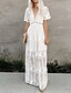 cheap Maxi Dresses-Women&#039;s Swing Dress Maxi long Dress White Short Sleeve Floral Embroidered Zipper Lace Summer V Neck Casual 2021 S M L XL