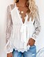 cheap Tops &amp; Blouses-Women&#039;s Tunic Solid Colored Daily Long Sleeve Tunic Blouse Eyelet top V Neck White Black S
