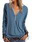 abordables T-shirts-T-shirt Femme Quotidien Couleur Pleine Manches Longues Fermeture éclair Quarter Zip Col en V basique Simple Bleu Vin Vert Véronèse Hauts Ajustable Coton