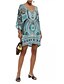cheap Boho Dresses-Women&#039;s Shift Dress Knee Length Dress Blue 3/4 Length Sleeve Tribal Print Summer V Neck Hot Boho Holiday Beach vacation dresses 2021 S M L XL XXL 3XL