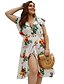 cheap Plus Size Dresses-Women&#039;s Wrap Dress Knee Length Dress White Red Green Short Sleeve Floral Print Summer V Neck Elegant 2021 XL XXL 3XL 4XL