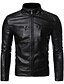cheap Sale-Men&#039;s Solid Colored Streetwear Spring &amp;  Fall Faux Leather Jacket Regular Daily Long Sleeve Faux Leather Coat Tops Black