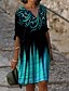 cheap Casual Dresses-Women&#039;s Shift Dress Knee Length Dress Blue Half Sleeve Floral Tie Dye Print Summer V Neck Casual Loose 2021 M L XL XXL 3XL