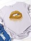 economico T-shirts-Per donna maglietta Bocca Con stampe Rotonda Essenziale Top 100% cotone Bianco Nero Giallo