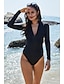 cheap One-Pieces-Women&#039;s UV Sun Protection UPF50+ Breathable Rash Guard One Piece Swimsuit Long Sleeve Front Zip High Neck Bodysuit Bathing Suit Solid Colored Swimming Surfing Beach Water Sports Summer / Stretchy