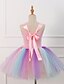 cheap Girls&#039; Dresses-Kids Little Girls&#039; Dress Rainbow Jacquard Halloween Unicorn Lace up Mesh Patchwork Pink Knee-length Sleeveless Flower Costume Cute Dresses Regular Fit